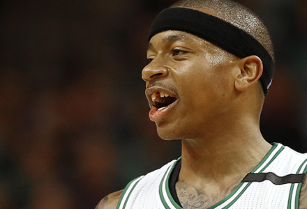 Isaiah Thomas of the Boston Celtics after getting his front tooth knocked out during a game.