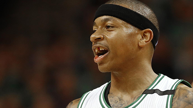 Isaiah Thomas of the Boston Celtics after getting his front tooth knocked out during a game.
